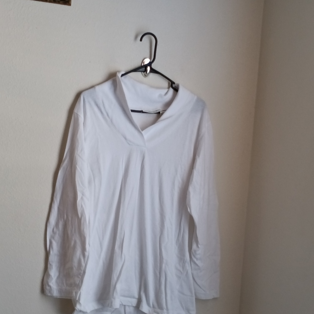 Roaman's Blouse Women L White Long Sleeve Top Academia Preppy Old Money Office
